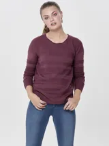 Sweater negro de punto acanalado con cuello redondo y manga larga, de calce regular.