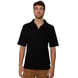 Chomba O'Neill modelo Polo Bodhi de manga corta, color negro, con cuello polo y escote en V sin botones. Confeccionada en tejido de punto con textura de rayas verticales sutiles.