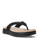 Sandalia tipo ojota de plataforma Azaleia modelo Maria, con base negra y plantilla en tono beige con estampado de logo. Presenta tiras negras con detalle de marca en color cobre.