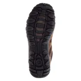 Bota de senderismo Merrell Yokota 2 Mid WP para hombre, color marrón con detalles en negro y naranja. Cuenta con membrana impermeable, capellada de cuero gamuzado y malla, suela de goma con tracción y plantilla Kinetic Fit™ BASE.