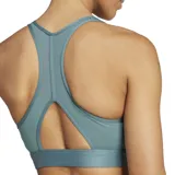 Top deportivo Adidas Powerreact Big Logo color celeste, con espalda racer-back y logo de la marca en el frente.