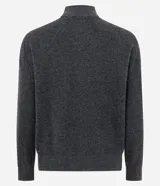 Suéter de punto negro con cuello medio, manga larga y diseño geométrico en relieve. Presenta una delicada aplicación de beads brillantes distribuidos en forma de rombos sobre el frente.