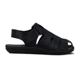 Sandalia franciscana de cuero color marrón con pulsera y ajuste de velcro.