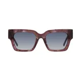 Lentes de sol Azzaro modelo 32063 col 3, con marco cuadrado de acetato estampado en tonos violeta, marrón y blanco. Lentes grises degradé.