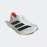 Championes Adidas Adizero Adios Pro 4, color blanco con detalles en negro y rojo.