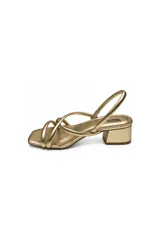 Sandalias de taco bajo cuadrado color negro, con tiras tubulares cruzadas en el empeine y tira ajustable en el talón.