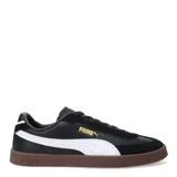 Championes urbanos Puma modelo Club II Era, color negro con detalles en blanco y suela de goma color marrón. Confeccionados en una combinación de cuero y gamuza, presentan el logo de la marca en dorado en el lateral.