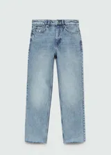 Jeans de tiro medio y corte recto en denim de algodón celeste claro, con diseño crop y bajo deshilachado.