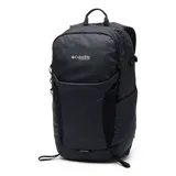 Mochila técnica Columbia Triple Canyon de 24 litros, color negro, diseñada para senderismo. Cuenta con panel trasero de malla transpirable, tirantes acolchados, compartimento compatible con hidratación, bolsillos laterales para botellas, fijaciones para bastones de trekking y funda impermeable incluida.