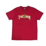 Remera de manga corta color bordó con el logo de Thrasher Magazine en el pecho, que incluye un diseño de pentagrama con una figura central y el texto "SKATEBOARD MAGAZINE" debajo.