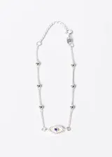 Pulsera de plata 925 con eslabones groumet, esferas y dije de ojo turco con circonias.