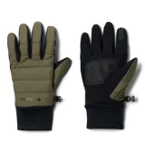 Guantes de invierno Columbia, modelo Powder Lite, en color verde oliva y negro. Cuentan con diseño acolchado en el dorso, palma reforzada con tejido de poliuretano, puntas de los dedos compatibles con pantallas táctiles y hebilla de unión lateral.