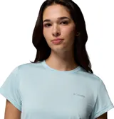 Remera técnica Columbia Bluevista Hill de manga corta en color celeste, con cuello redondo y el logo de la marca estampado en el pecho.