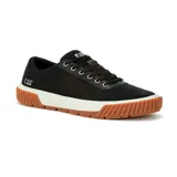 Championes Caterpillar modelo Amp Canvas, color negro con logo en el lateral, suela blanca y base marrón.