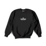 Buzo de cuello redondo y manga larga, color negro, con estampa frontal pequeña en color blanco que incluye el logo de la marca y la frase Coffee Addict.