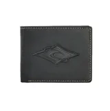 Billetera Rip Curl color negro, con costuras visibles en tono contrastante y detalle del logo en relieve en el centro.