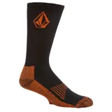 Pack de tres pares de medias deportivas Volcom de caña media, color negro con detalles en naranja. Presentan el logo de la marca bordado en la parte superior y refuerzos en talón y puntera.