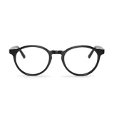 Lentes de lectura con armazón de acetato en color negro y diseño redondeado.