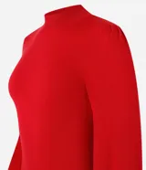 Suéter negro de punto con cuello alto, mangas largas abullonadas y puños largos.