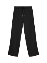 Pantalón wide leg de tiro medio con calce holgado, confeccionado en felpa suave. Presenta cintura elastizada con cordón ajustable y diseño minimalista.