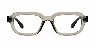 Lentes con filtro de luz azul, de diseño cuadrado y montura de acetato bio-based en tono gris traslúcido.