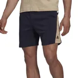 Short Adidas de hombre color azul marino con paneles laterales en color beige y logo bordado.