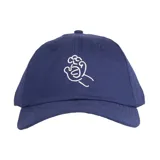 Gorro azul marino tipo dad hat de Santa Cruz Skateboards, con logo de la mano de Santa Cruz bordado en blanco en el frente.