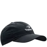 Gorra deportiva Topper de color negro, con visera curva y logo de la marca bordado en blanco en la parte frontal.