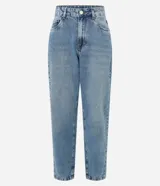 Pantalón mom de jeans con efecto mármol, bolsillos al frente y espalda.