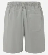 Bermuda de sarga lavada color gris oscuro, con cintura elástica ajustable mediante lazo, bolsillos laterales y corte recto.