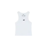 Musculosa de canalé blanca de Eme Studios, con cuello redondo y pequeño logo bordado en el centro del pecho.