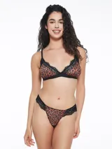 Colaless con estampado animal print color marrón con detalles de encaje negro.