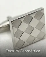 Gemelos de acero con diseño de rombos satinados en acabado mate y brillante.