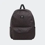 Mochila Vans Old Skool Check con estampado a cuadros en tonos marrones y negros. Cuenta con un compartimento principal amplio, un bolsillo frontal con organizador, funda para laptop de hasta 15 pulgadas, bolsillo lateral para botella de agua y correas acolchadas para los hombros.