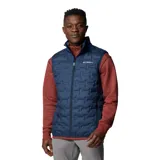 Chaleco Columbia Delta Ridge II Down Vest de color azul marino, con diseño capitonado sellado térmicamente y cierre frontal. Cuenta con cuello alto y bolsillos laterales con cierre.