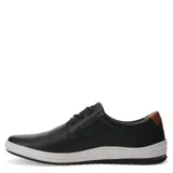 Zapato casual de hombre Freeway modelo Wave 03, confeccionado en cuero negro con cordones al tono. Presenta una suela blanca de estilo deportivo y detalle en color marrón en el talón.