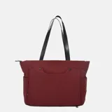 Bolso tipo tote de la marca Bubba, color bordó, con diseño acolchado y cierre superior. Cuenta con doble asa de hombro en color negro, compartimento interno para laptop y bolsillo trasero diseñado para sujetar a maletas de viaje.