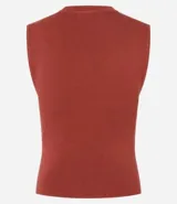 Blusa sin mangas color beige confeccionada en tejido de punto con textura acanalada y cuello redondo.