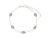Pulsera de plata 925 con cadena de eslabones y piedras naturales de cuarzo rosa en forma ovalada.