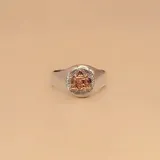 Anillo de sello con cuerpo de plata 925 y aplique central de oro 9k con diseño alusivo a la arquitectura.