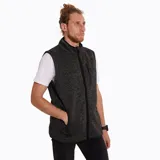 Chaleco de tejido de punto jaspeado en color gris oscuro, con cierre frontal de cremallera, cuello alto y bolsillos con cierre. Presenta un diseño funcional con interior cálido.