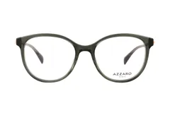 Armazón de anteojos Azzaro modelo 30446, con marco de acetato translúcido en color verde oliva y diseño redondeado.