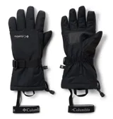 Guantes de invierno Columbia para hombre, impermeables y cortavientos con tecnología Omni-Tech y Omni-Heat. Presentan un diseño de largo extendido con puños ajustables mediante velcro y cordón elástico, compatibilidad con pantallas táctiles en pulgar e índice, y cintas amovibles para la muñeca.