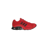 Championes Adidas Megaride color rojo con detalles en negro, diseño de malla transpirable y suela con tecnología de amortiguación visible.