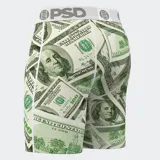 Calzoncillos bóxer con estampado de billetes de 100 dólares, pretina elástica blanca con logo de la marca PSD.