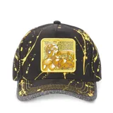 Gorro Capslab unisex negro con parche bordado de Dragon Ball Super y detalles de salpicaduras amarillas.