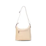 Bandolera color bordó de símil cuero con dos bolsillos frontales con cierre, un bolsillo trasero y tres bolsillos internos. Incluye correa larga regulable a tono.