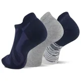 Pack de tres pares de medias invisibles deportivas en colores azul marino, gris melange y blanco con detalles estampados.