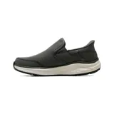 Championes deportivos Skechers modelo Equalizer 6.0, diseño slip-on sin cordones en color gris. Confeccionados con parte superior de malla y material sintético, cuentan con tecnología Hands Free Slip-ins, Heel Pillow para mayor sujeción y plantilla acolchada Air-Cooled Memory Foam. Presentan horma Wide Fit para un ajuste más amplio y suela flexible con tracción.