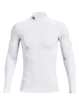 Remera térmica Under Armour CG Armour Comp Mo, color blanco, de manga larga y cuello alto con el logo de la marca impreso en el cuello. Diseñada con ajuste de compresión para entrenamiento.